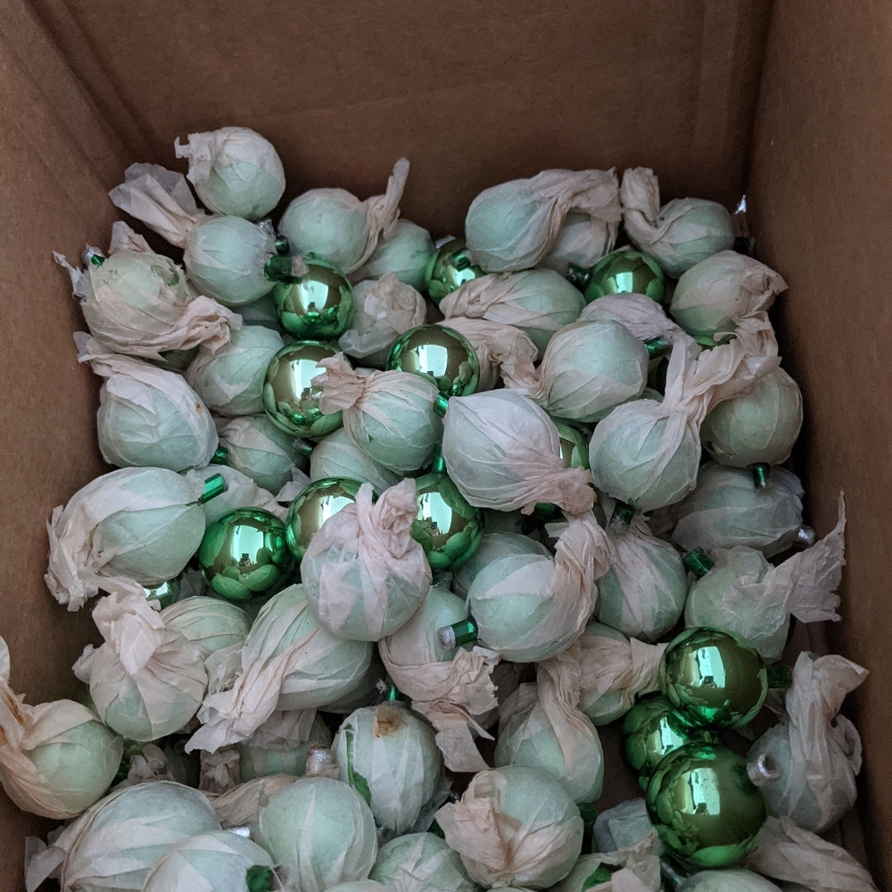 vintage Christmas Vintage green, mercury glass,  feather tree ornaments